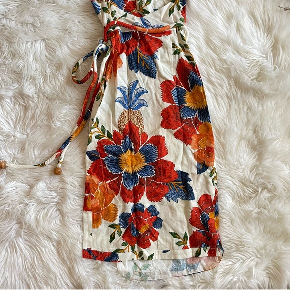 FARM RIO Dress NWT Pineapple Flowers Floral Tropical Boho Linen Blend Midi XS - Picture 14 of 16